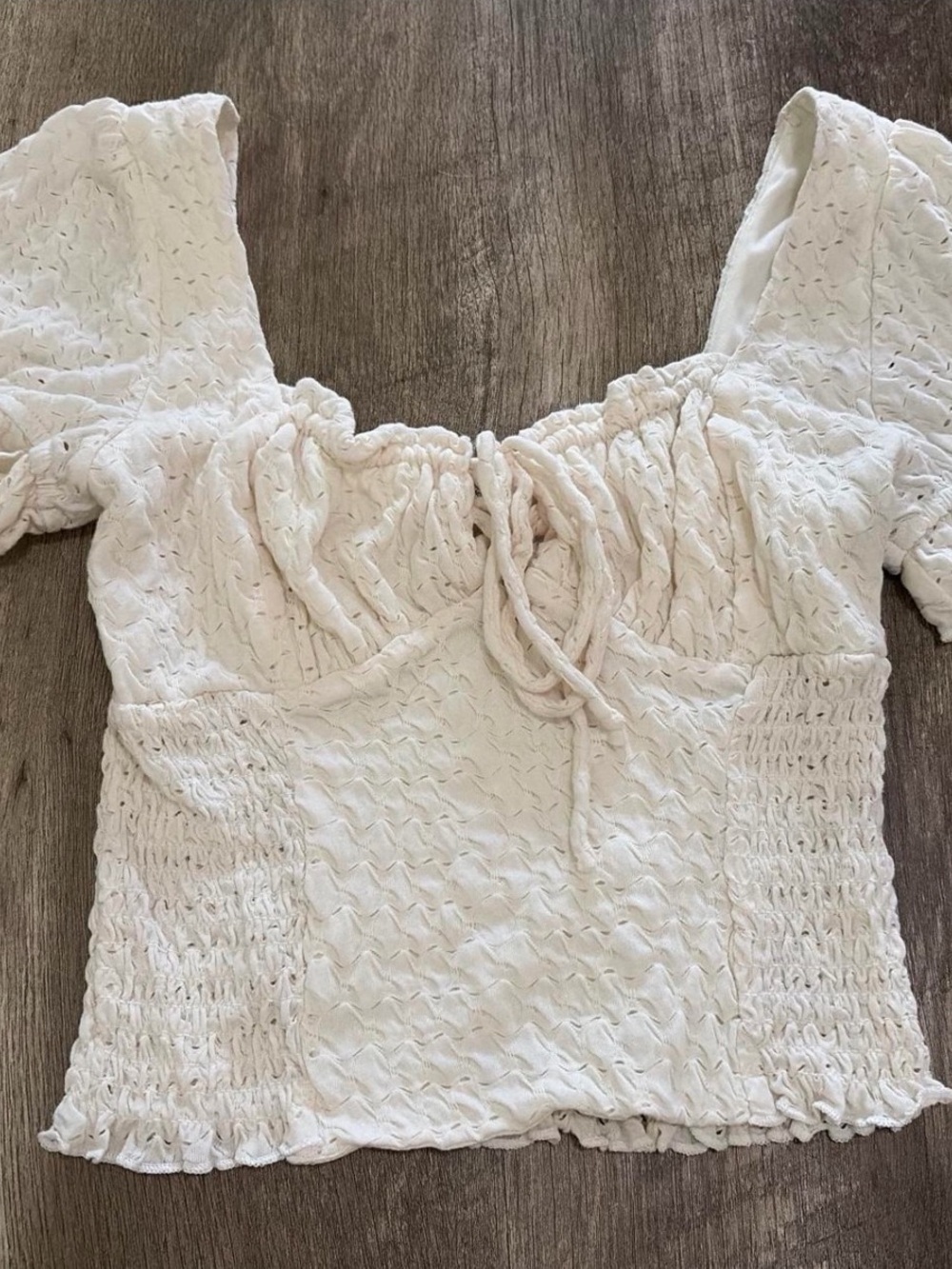URBAN Romantics White Smocked Tie-Front Square Neck Top